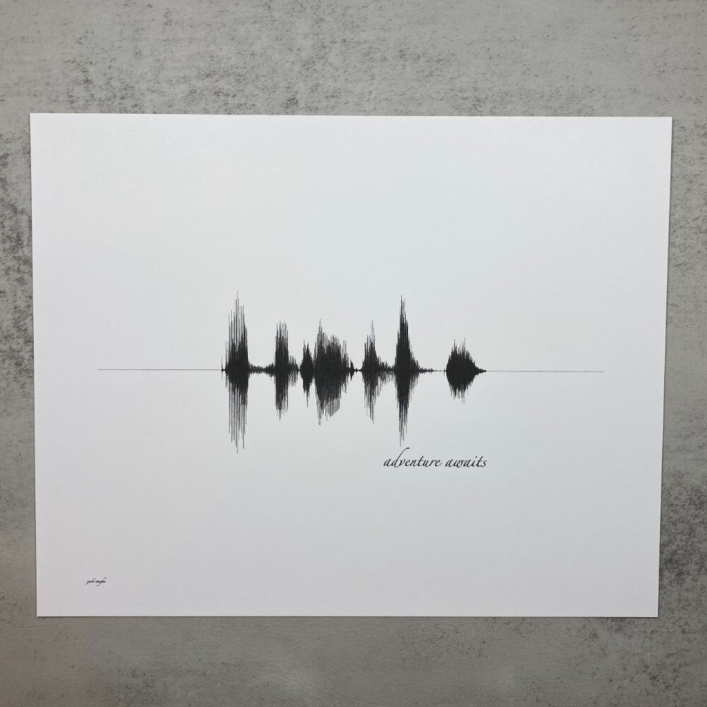 NEW Adventure Awaits Soundwave Wall Art Print 8x10in Black White Minimalist